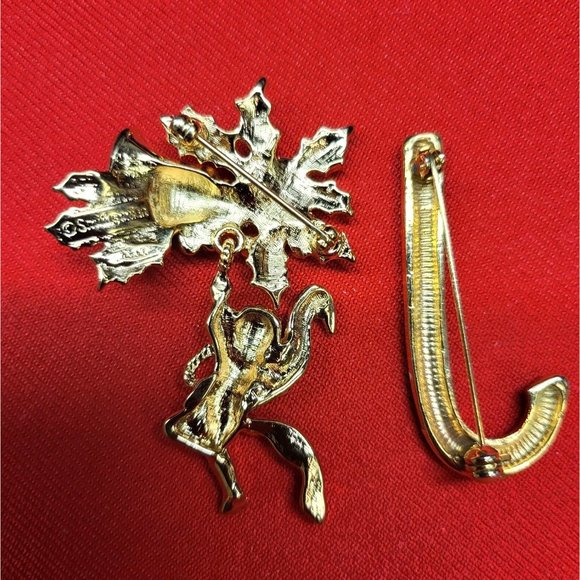 Vintage Christmas Pins/ Brooch Set of 2  Christmas Angel Bell & Candy Vane Pins - Picture 4 of 11